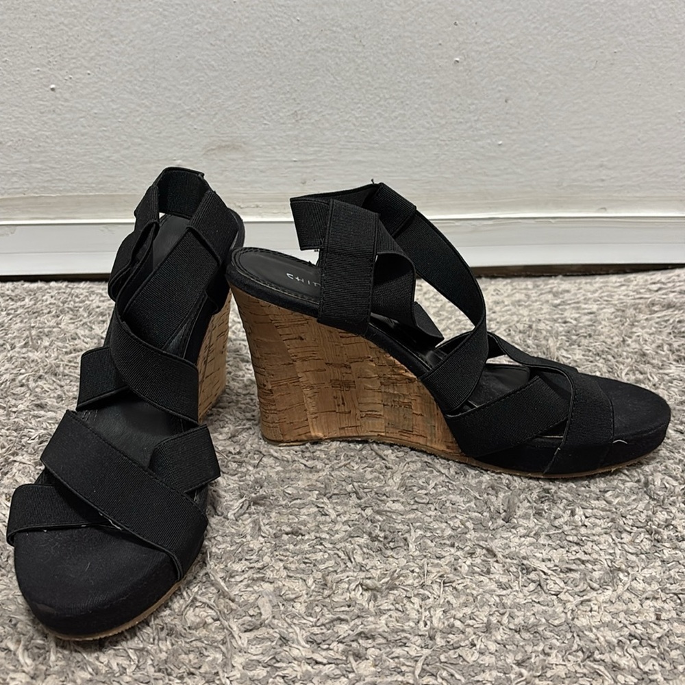 Black and cork Chinese Laundry wedges sz 7.5